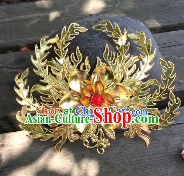 Chinese Ancient Tang Dynasty Queen Hair Accessories Golden Hairpins Phoenix Coronet for Women