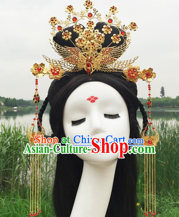 Chinese Ancient Tang Dynasty Princess Hair Accessories Golden Hairpins Phoenix Coronet for Women