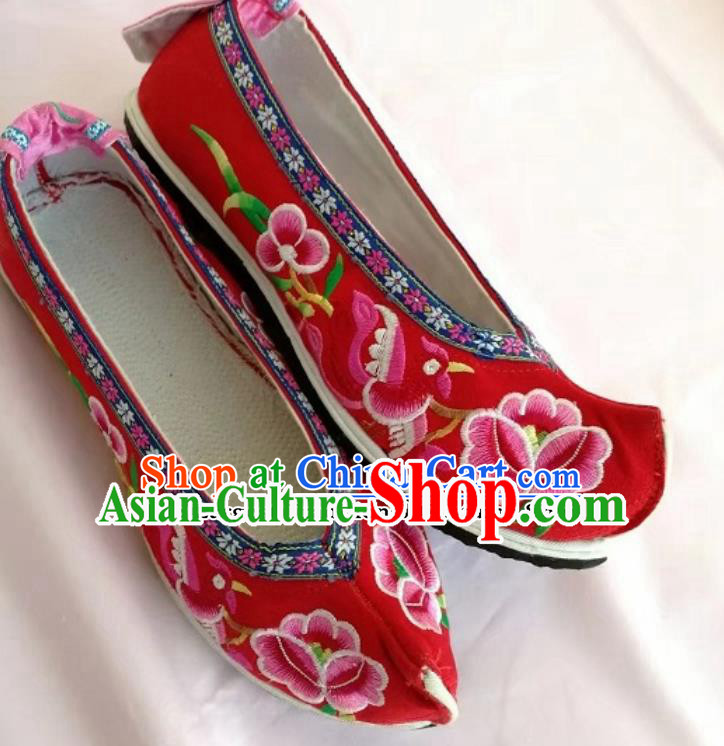 Chinese Traditional Hanfu Red Shoes Embroidered Shoes Handmade Cloth Shoes for Women