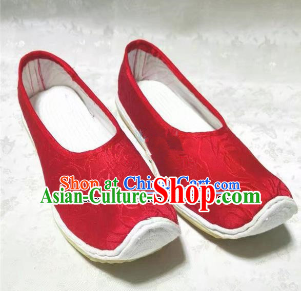 Chinese Traditional Hanfu Shoes Red Satin Shoes Handmade Cloth Shoes for Women