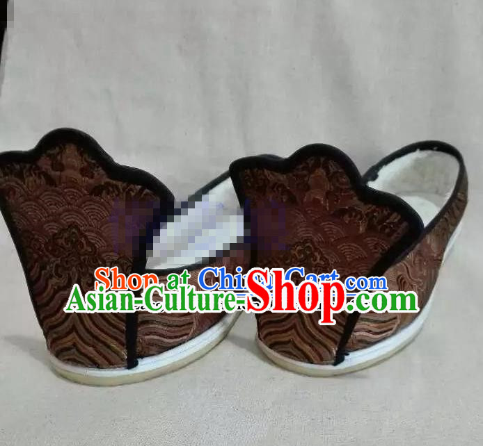 Chinese Traditional Hanfu Shoes Ancient Princess Brown Embroidered Shoes Handmade Shoes for Women