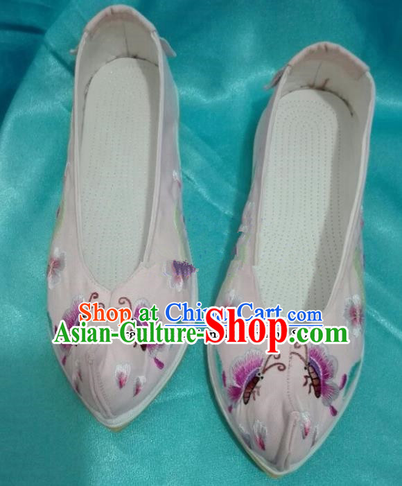 Chinese Traditional Hanfu Shoes Ancient Embroidered Butterfly Pink Shoes Handmade Shoes for Women
