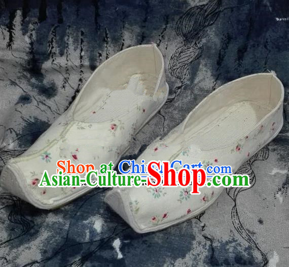 Chinese Traditional Hanfu Shoes Ancient Princess White Embroidered Shoes Handmade Shoes for Women
