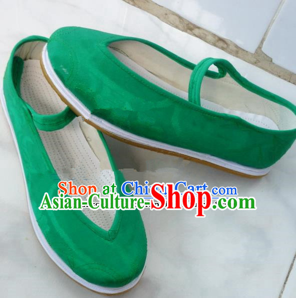 Chinese Traditional Hanfu Shoes Ancient Green Satin Embroidered Shoes Handmade Shoes for Women