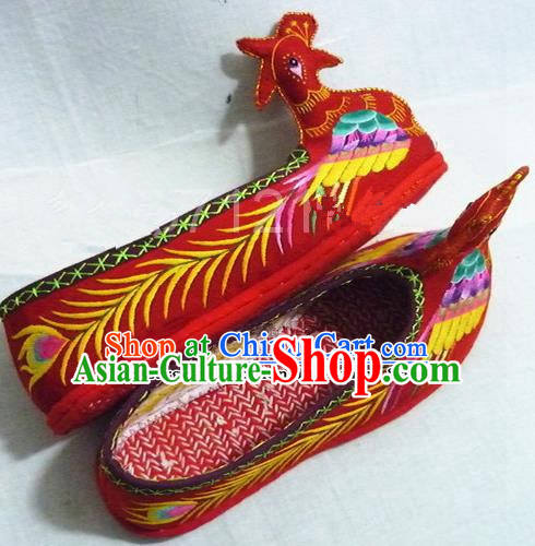 Chinese Traditional Hanfu Shoes Ancient Princess Red Phoenix Embroidered Shoes Handmade Shoes for Women