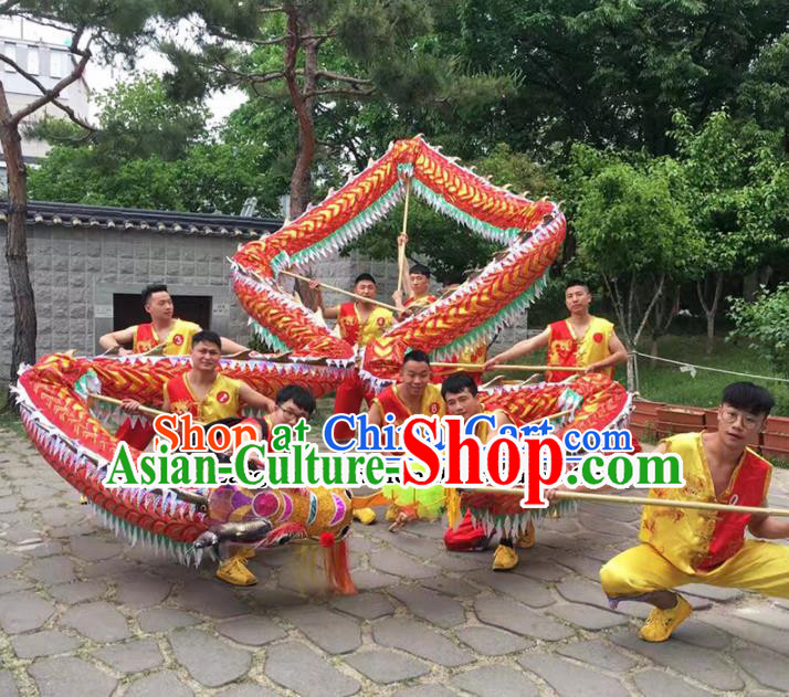 World Dragon Dance Competition Red Dragon Head Chinese Traditional Dragon Dance Costumes Complete Set for Adult
