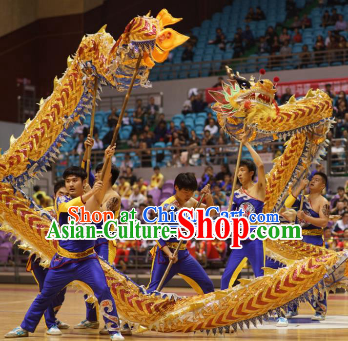 World Dragon Dance Competition Golden Dragon Head Chinese Traditional Dragon Dance Costumes Complete Set for Adult