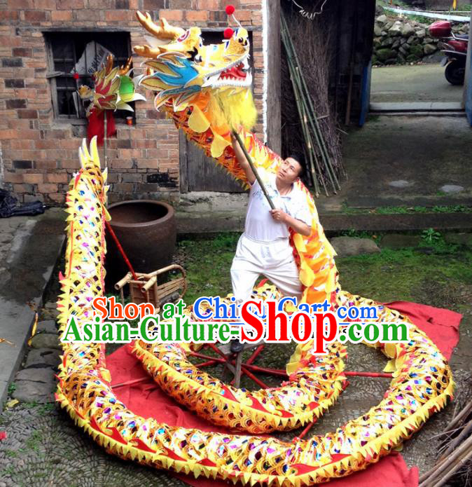 Chinese Folk Dance Dragon Dance Competition Golden Dragon Head Traditional Dragon Dance Costumes Complete Set for Adult