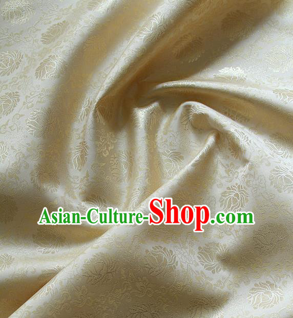 Traditional Asian Classical Lotus Pattern Cloth Drapery Golden Brocade Korean Hanbok Palace Satin Silk Fabric