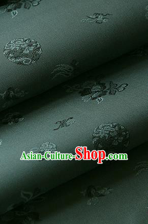 Traditional Asian Classical Flowers Pattern Cloth Drapery Navy Blue Brocade Korean Hanbok Palace Satin Silk Fabric