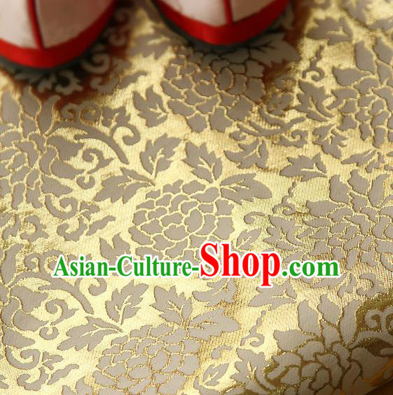 Traditional Asian Classical Gilding Pattern Golden Brocade Cloth Drapery Korean Hanbok Palace Satin Silk Fabric