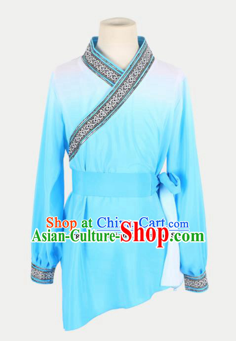 Chinese Traditional Folk Dance Clothing Classical Dance Blue Costume for Men