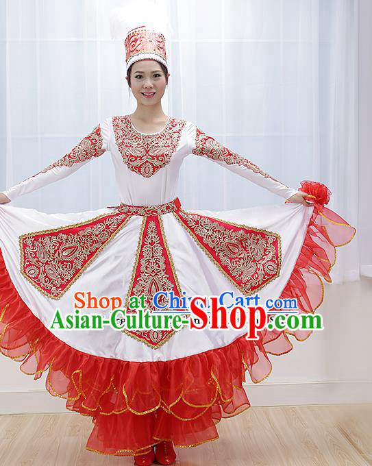 Chinese Kazakhs Ethnic Minority Dress Traditional Kazak Nationality Folk Dance Costume for Women