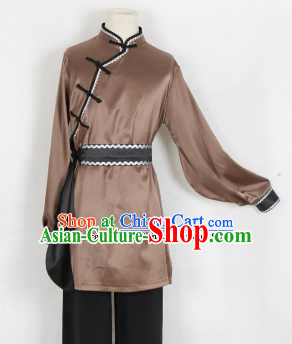 Chinese Traditional Mongolian Folk Dance Clothing Classical Dance Brown Costume for Men