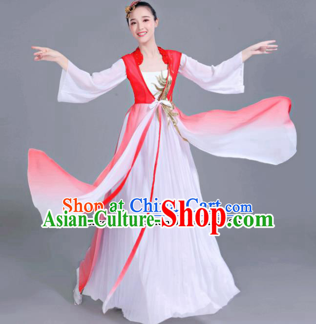 Chinese Traditional Folk Dance Costumes Classical Dance Umbrella Dance Red Dress for Women