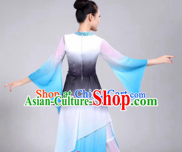 Chinese Traditional Folk Dance Blue Costumes Classical Dance Umbrella Dance Dress for Women