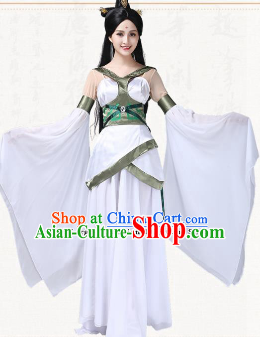 Chinese Traditional Classical Dance White Dress Ancient Peri Umbrella Dance Group Dance Costumes for Women