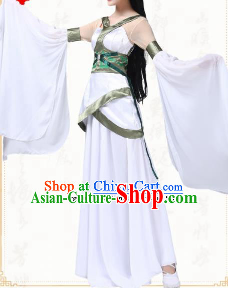 Chinese Traditional Classical Dance White Dress Ancient Peri Umbrella Dance Group Dance Costumes for Women