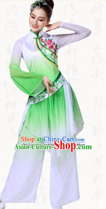 Chinese Traditional Classical Dance Group Dance Green Dress Folk Dance Umbrella Dance Costumes for Women