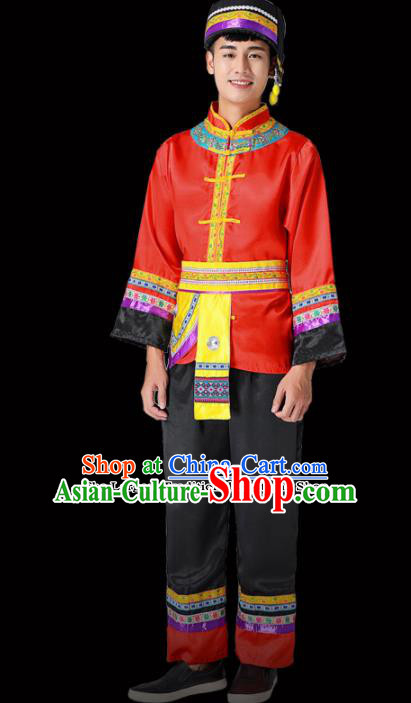 Chinese Traditional Miao Minority Folk Dance Red Clothing Ethnic Dance Costumes for Men
