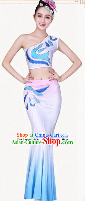 Chinese Traditional Dai Nationality Pink Dress Ethnic Peacock Dance Folk Dance Costumes for Women