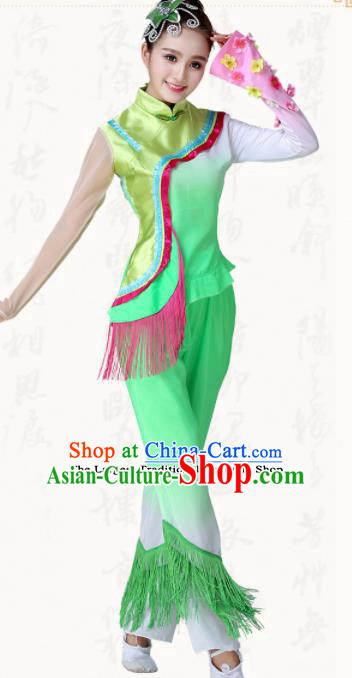 Chinese Traditional Classical Dance Yangko Green Dress Fan Dance Group Dance Costumes for Women