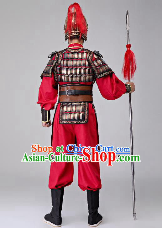 Traditional Chinese Han Dynasty General Costumes Ancient Drama Warrior Helmet and Body Armour for Men