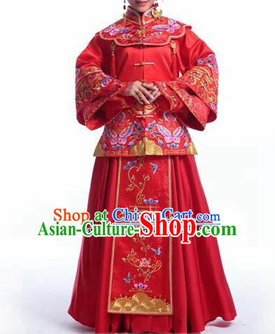 Traditional Chinese Embroidered Red Xiuhe Suit Ancient Bride Wedding Costumes for Women