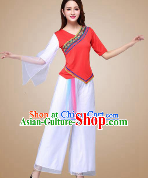 Traditional Chinese Folk Dance Yangko Costumes Fan Dance Group Dance Red Clothing for Women