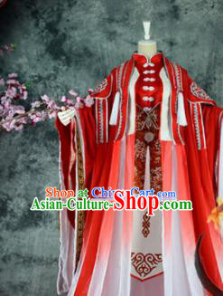 Traditional Chinese Cosplay Royal Highness Wedding Costumes Ancient Swordsman Red Hanfu Clothing for Men