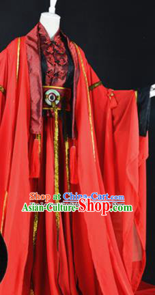 Traditional Chinese Cosplay Princess Wedding Costumes Ancient Swordswoman Red Hanfu Dress for Women