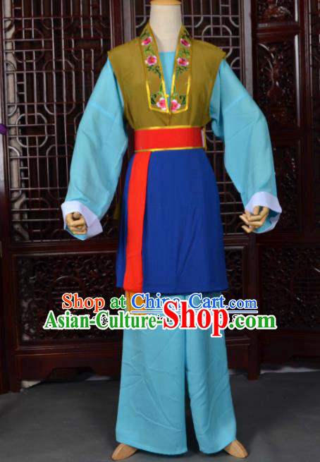 Traditional Chinese Beijing Opera Pantaloon Blue Costumes Ancient Old Women Clothing for Adults