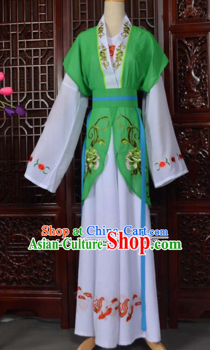Traditional Chinese Beijing Opera Young Lady Costumes Ancient Maidservants Green Dress for Adults