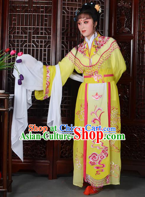 Traditional Chinese Beijing Opera Diva Costumes Ancient Imperial Consort Embroidered Yellow Dress for Adults