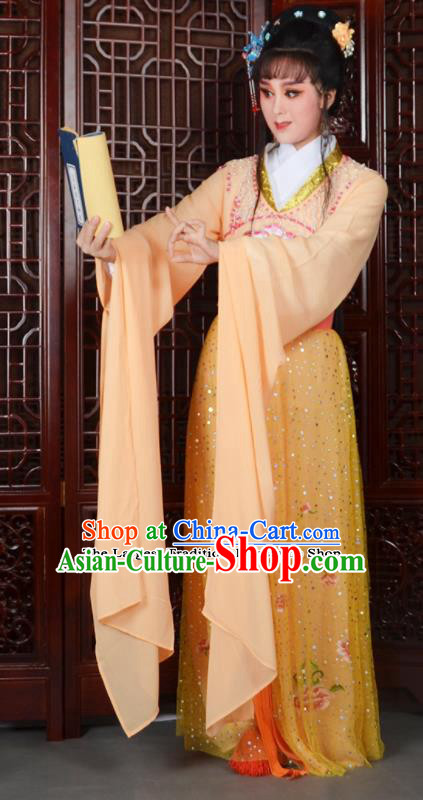 Chinese Ancient Peri Princess Embroidered Orange Dress Traditional Peking Opera Actress Costumes for Adults