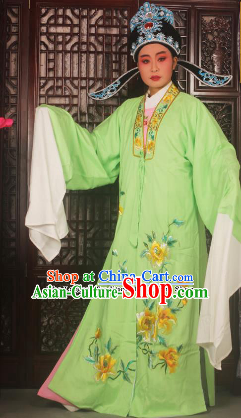 Top Grade Chinese Beijing Opera Scholar Costumes Peking Opera Niche Embroidered Green Clothing for Adults