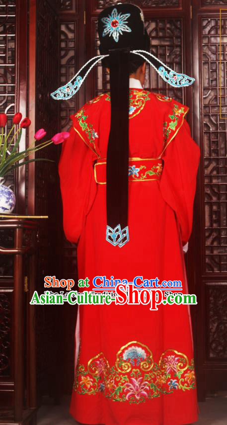 Top Grade Chinese Beijing Opera Niche Red Costumes Peking Opera Scholar Embroidered Clothing for Adults