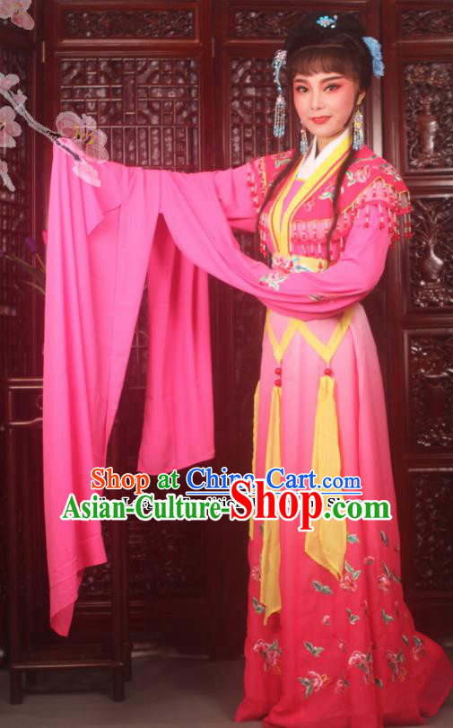 Traditional Chinese Peking Opera Peri Princess Costumes Ancient Palace Lady Embroidered Rosy Dress for Adults