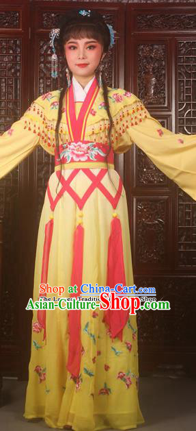 Traditional Chinese Peking Opera Peri Costumes Ancient Palace Princess Embroidered Yellow Dress for Adults