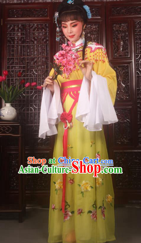 Traditional Chinese Peking Opera Diva Costumes Ancient Palace Princess Yellow Embroidered Dress for Adults