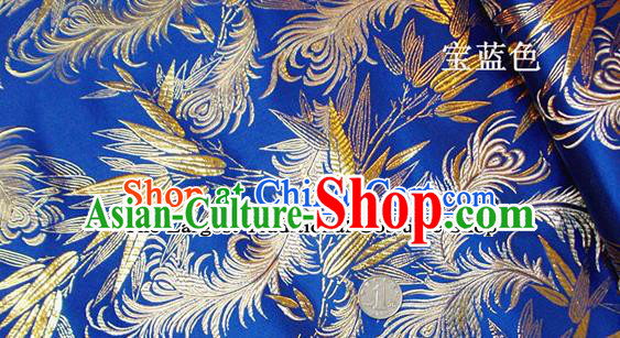 Traditional Chinese Royal Feather Bamboo Pattern Royalblue Brocade Tang Suit Fabric Silk Fabric Asian Material