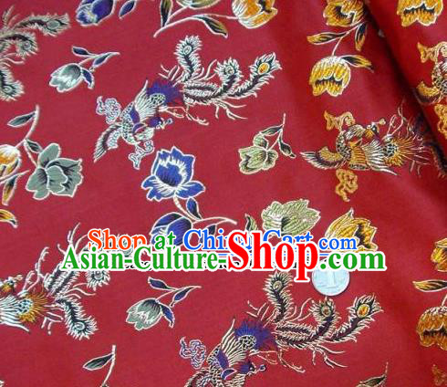 Traditional Chinese Royal Phoenix Peony Pattern Red Brocade Tang Suit Fabric Silk Fabric Asian Material