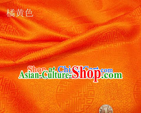 Traditional Chinese Royal Pattern Design Orange Brocade Fabric Silk Fabric Chinese Fabric Asian Material
