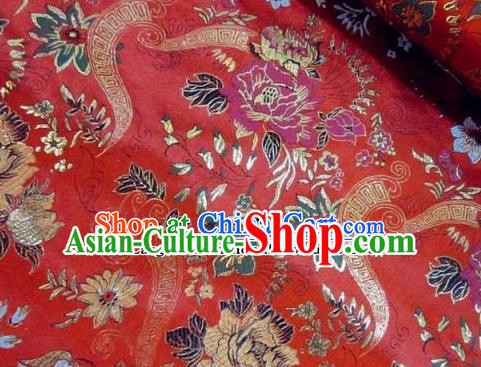 Traditional Chinese Royal Peony Flowers Pattern Red Brocade Tang Suit Fabric Silk Fabric Asian Material