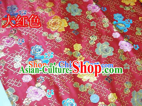 Traditional Chinese Royal Roses Pattern Red Brocade Tang Suit Fabric Silk Fabric Asian Material