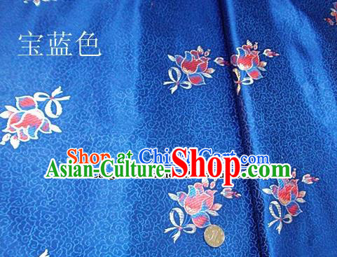 Traditional Chinese Royal Tulipa Pattern Royalblue Brocade Tang Suit Fabric Silk Fabric Asian Material
