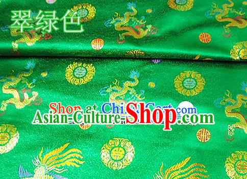 Traditional Chinese Royal Dragon Phoenix Pattern Green Brocade Tang Suit Fabric Silk Fabric Asian Material
