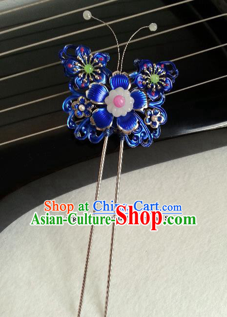 Traditional Chinese Ancient Tang Dynasty Princess Hair Accessories Blueing Butterfly Hairpins for Women