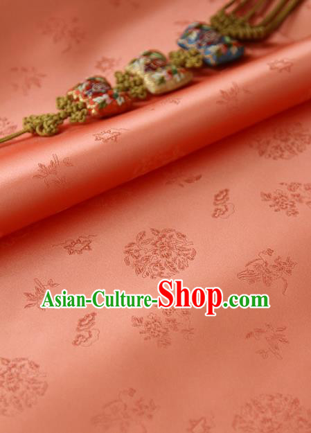 Traditional Asian Classical Pattern Orange Brocade Cloth Drapery Korean Hanbok Palace Satin Silk Fabric