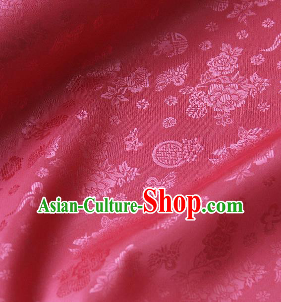 Asian Traditional Classical Peony Pattern Watermelon Red Brocade Cloth Drapery Korean Hanbok Palace Satin Silk Fabric